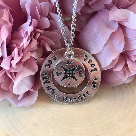 ”Not All Who Wander Are Lost" Compass Necklace - Picture 2 of 4